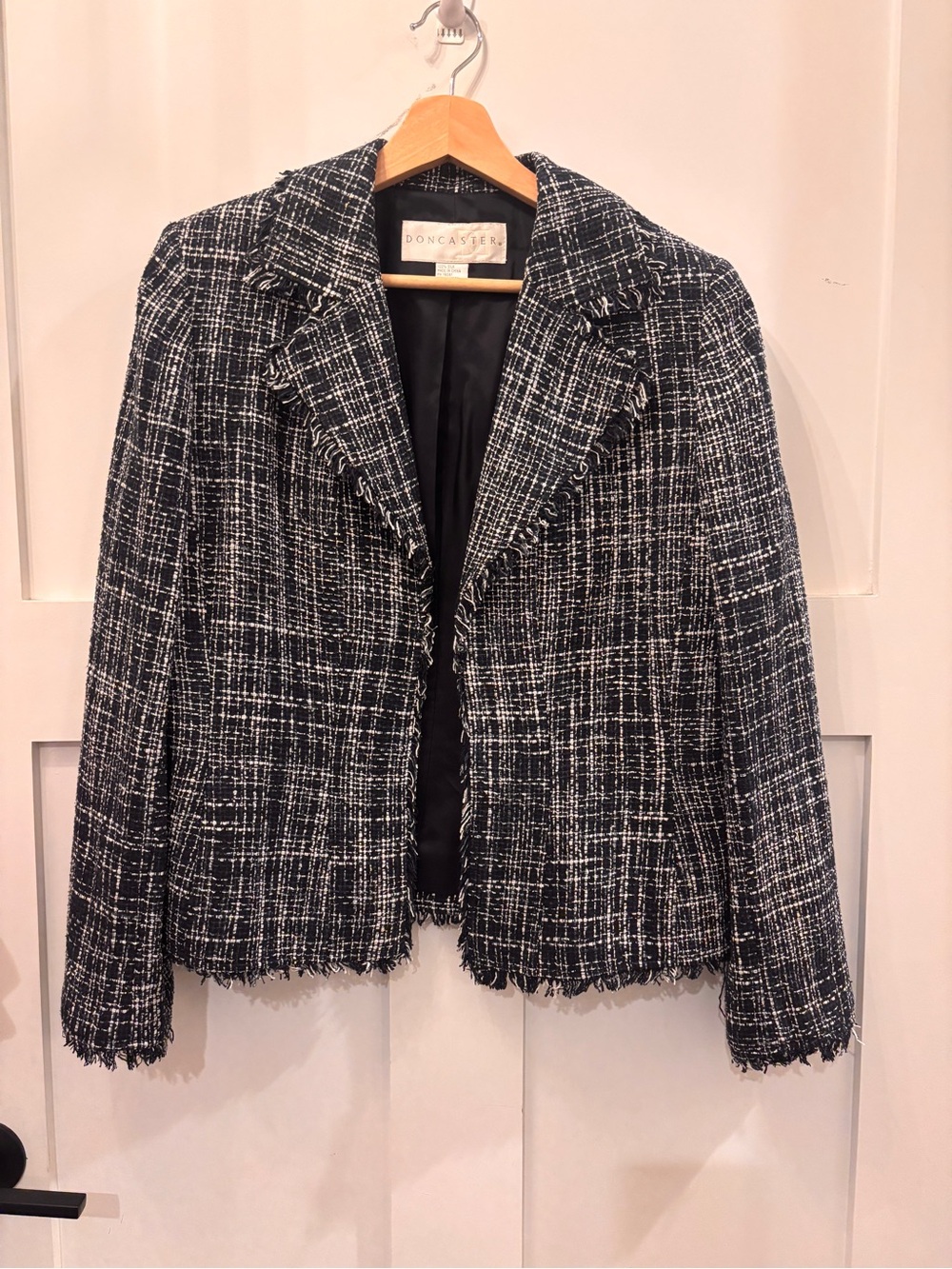 Doncaster Black & White Tweed Frayed-Edge Blazer